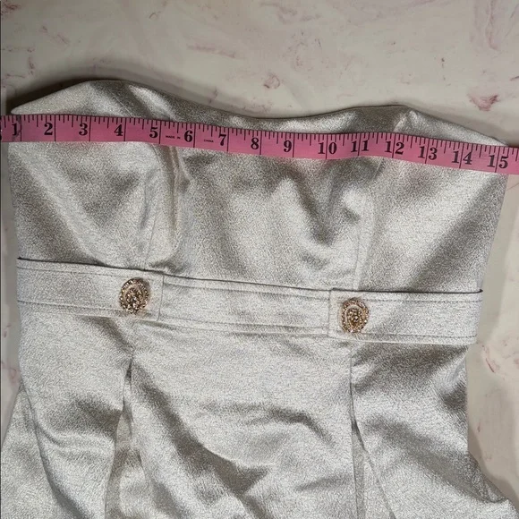 David’s Bridal Strapless Dress Cream and Shimmering w/ Gold Button Detail-Size 4 - Picture 8 of 8